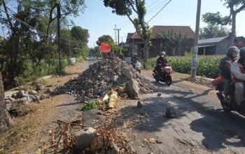 Truk Patah As Telantarkan Tumpukan Tanah di Tengah Jalan Desa Bodor, Pengendara Kecewa
